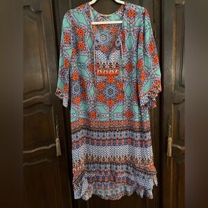 Democracy boho dress hi low hem tie neck w tiny charms worn once admired much